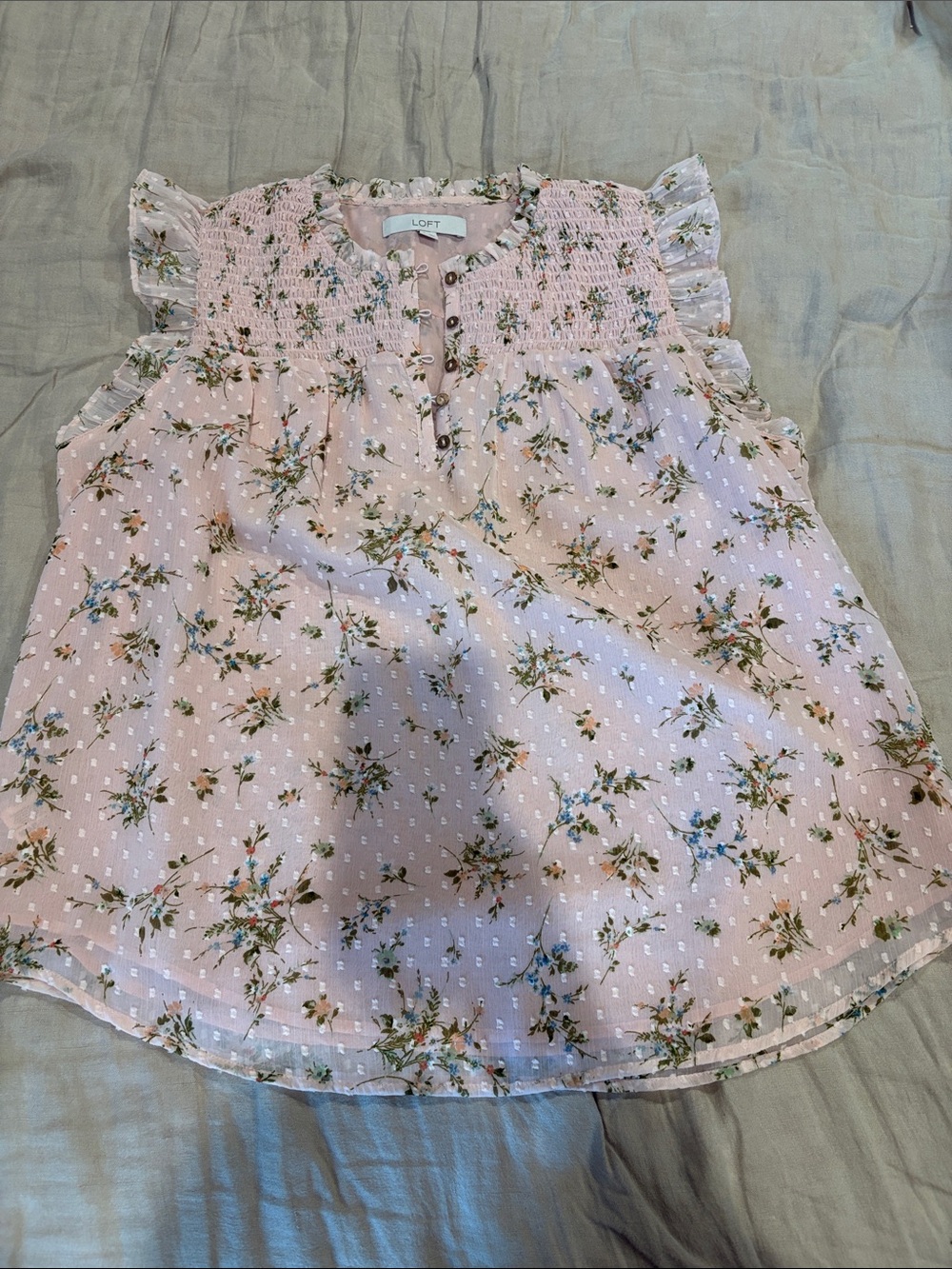LOFT Pink Floral Ruffle Sleeve Camisole